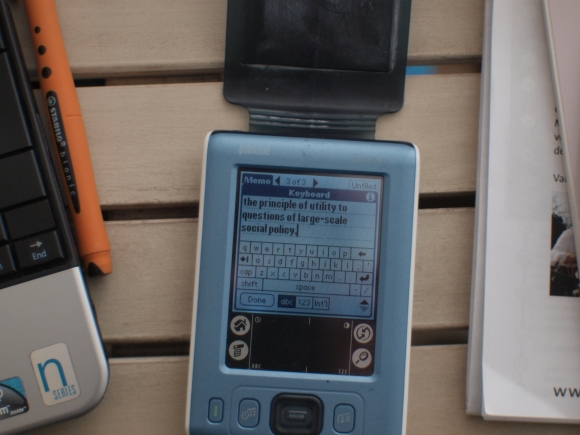 Palm Zire 31 and its software keyboard—accessible by tapping ABC in the bottom-right of the main Graffiti area